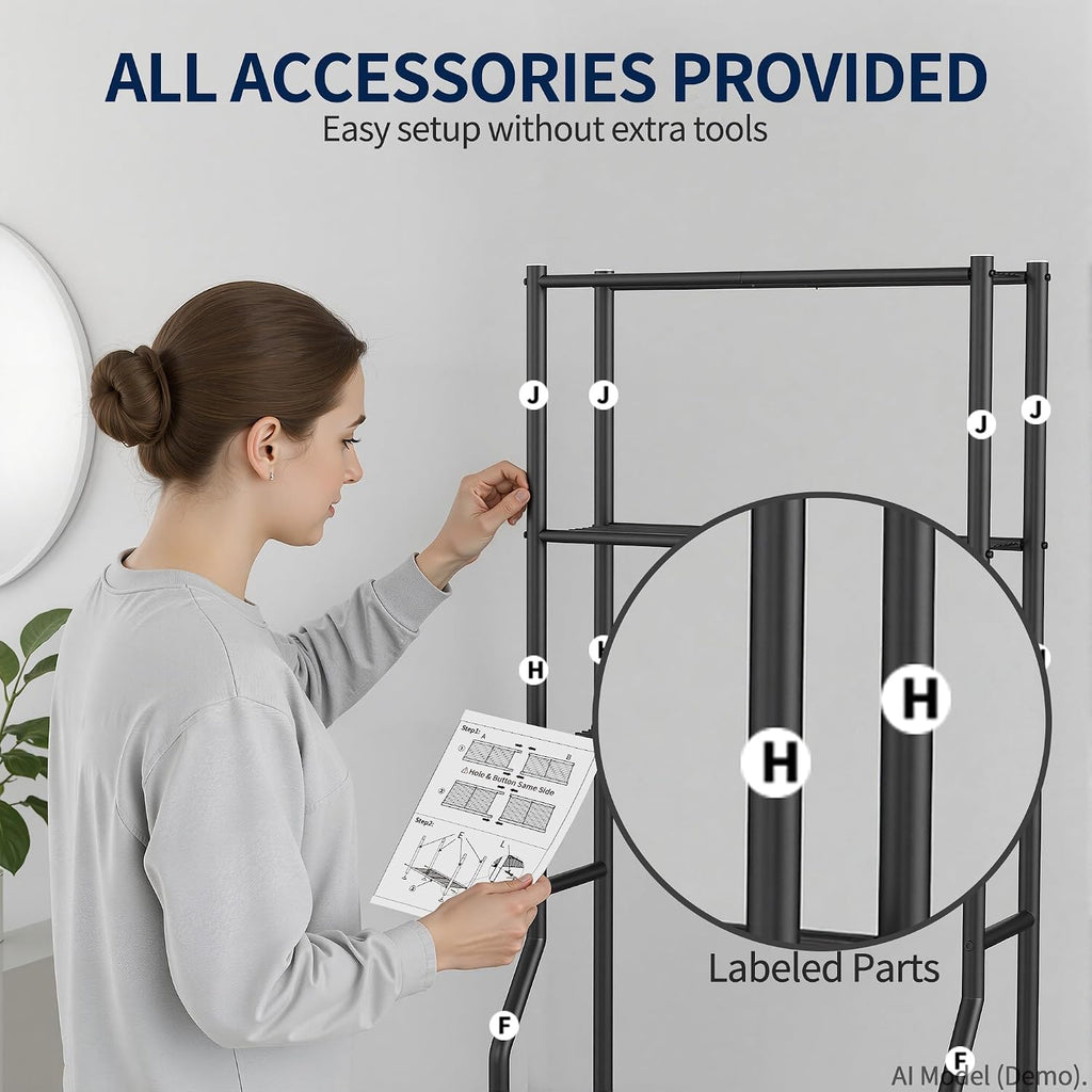 GloTika 3-Tier Over Toilet Storage Rack, Anti-Wobble, Black