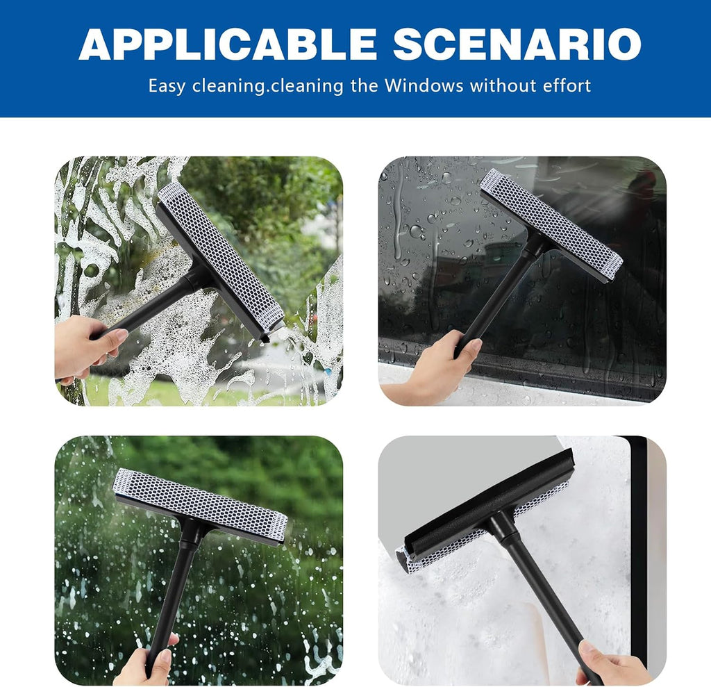 15.9" Window Squeegee for Car,2 in 1 Window Cleaner with Long Stainless Steel Handle,Sponge Car Squeegee for Gas Station, Glass,Shower,Outdoor High Window Cleaning (15.9")