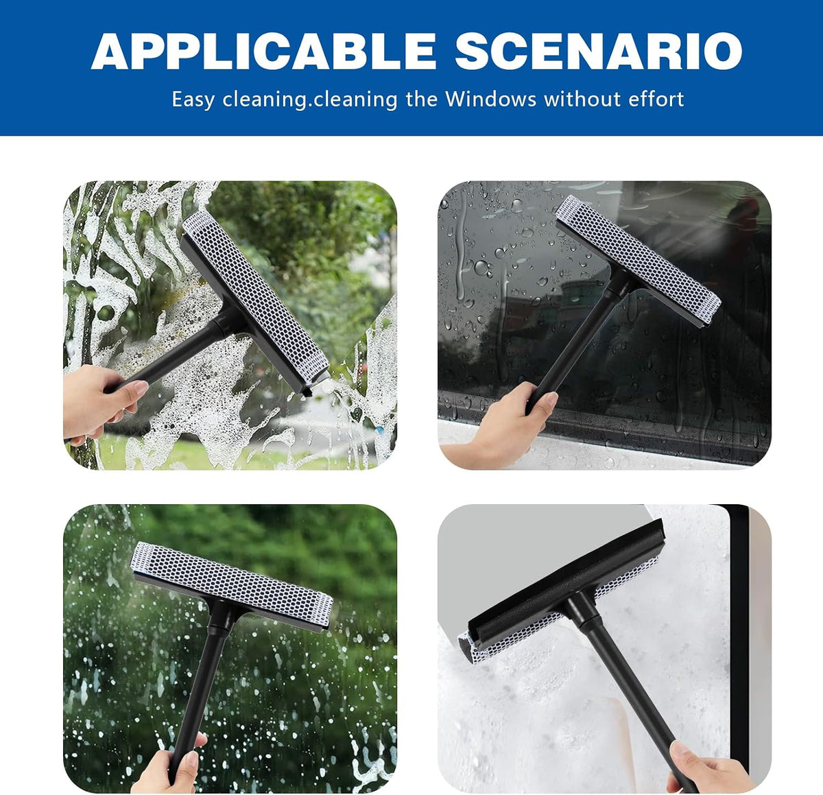 15.9" Window Squeegee for Car,2 in 1 Window Cleaner with Long Stainless Steel Handle,Sponge Car Squeegee for Gas Station, Glass,Shower,Outdoor High Window Cleaning (15.9")
