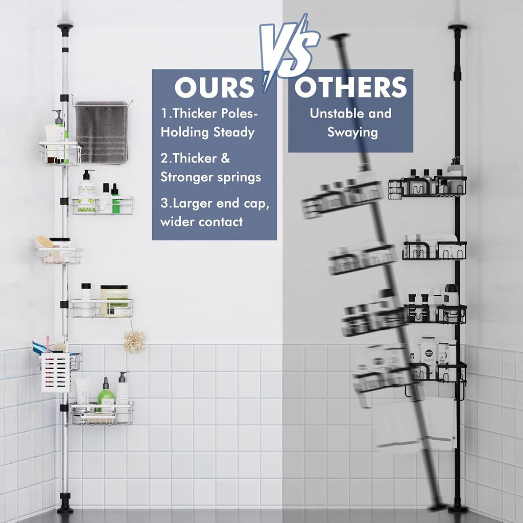 Shower Caddy Corner Tension Pole,Stainless Steel Shelves Bathroom Organizer