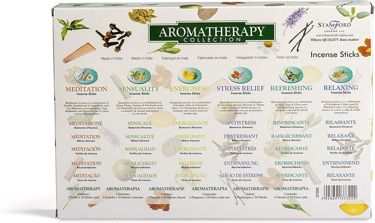120 Sticks of Stamford Premium Aromatherapy Hex Range Incense Sticks - Relaxing, Stress Relief, Meditation, Refreshing, Sensuality & Energising Incense Gift Pack. by Stamford