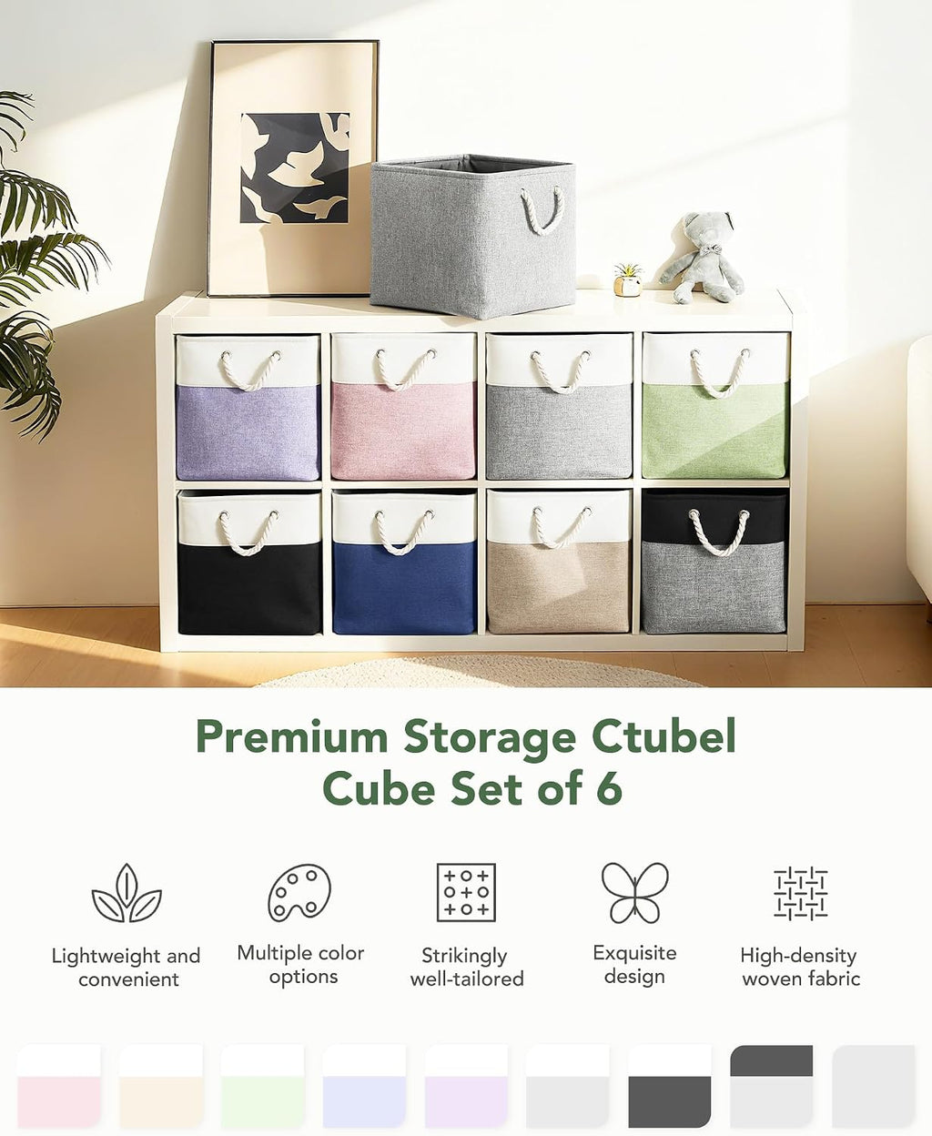13x15x13 Inch Large Storage Bins with Cotton Rope Handles 6-Pack