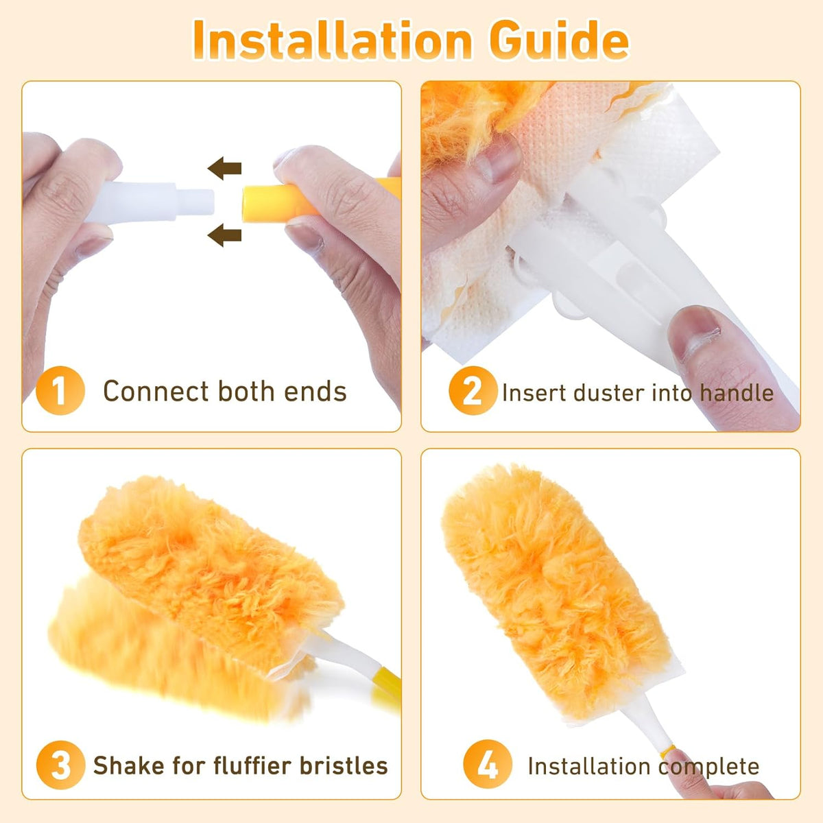 60 Count Heavy Duty Duster Refills for Swiffer, Multisurface 360° Larger Size Dusters with 4X Cleaning Power, Disposable Dusters for Pet, Cleaning Home, Blinds, Fans, Corners (60 pcs-Orange)