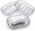 3 Pack Clear Soap Dish for Shower, Plastic Soap Holder for Bar Soap, Transparent Soap Saver Tray for Bathroom Shower, Kitchen Sink, Bathtub, Raised Ridges Soap Dish with Drainage, Minimalist Design