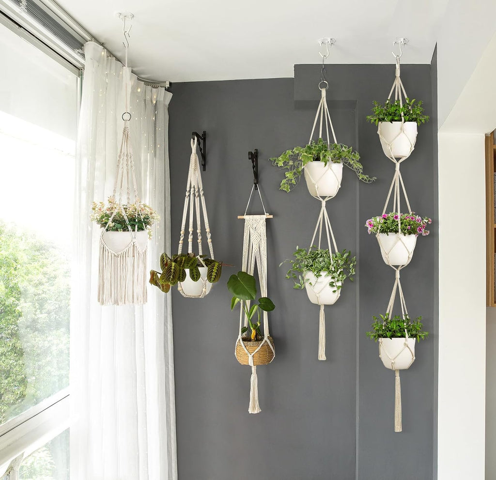Mkono Macrame Plant Hanger 5 Pack Indoor Hanging Planters Basket with Hooks