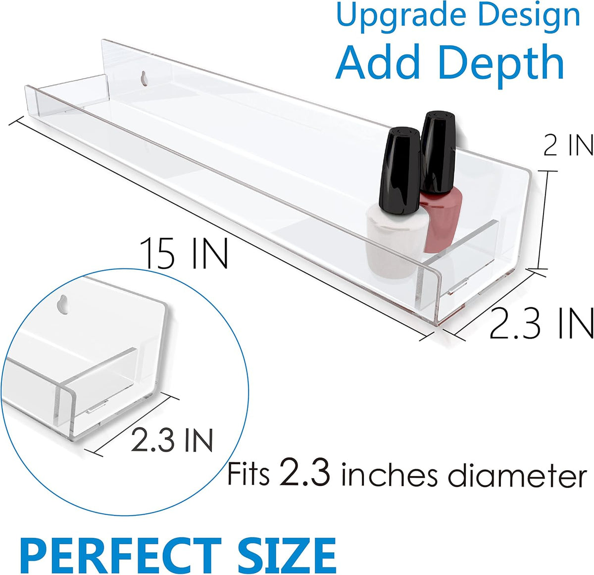 8 Pack 15 Inch Clear Acrylic Floating Wall Shelves, Kids Bookshelf