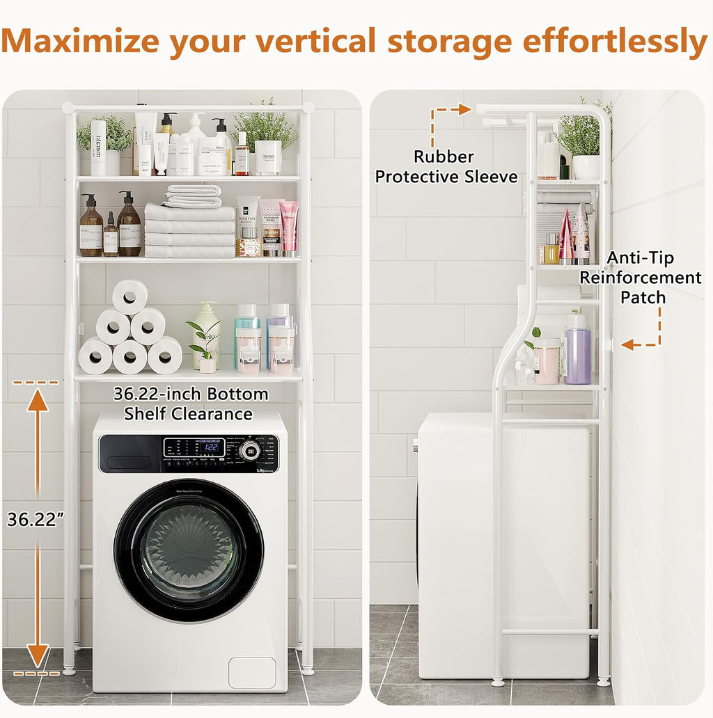UDEAR 3-Tier Over The Toilet Rack,with Hanging Rod,Tower Shelf,White
