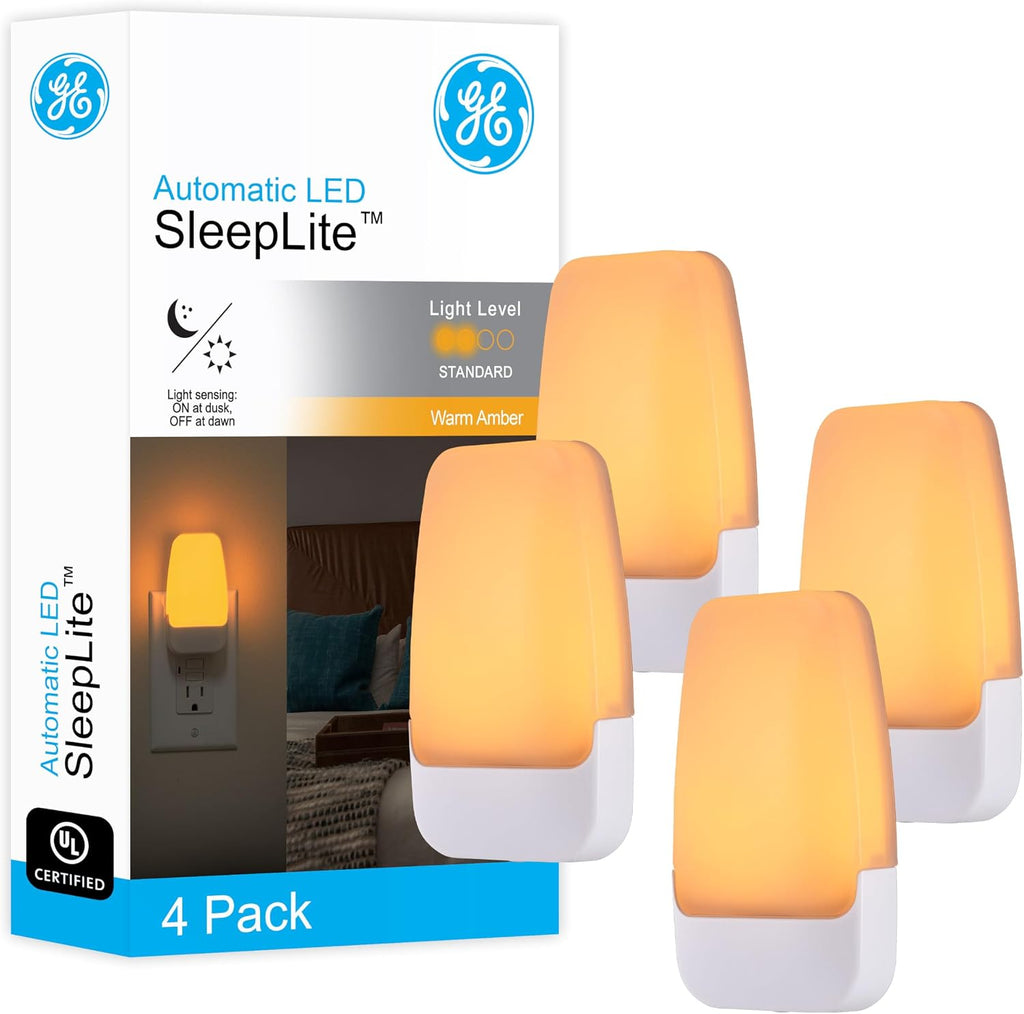 GE SleepLite Plug in Night Light, Amber, 4 Pack
