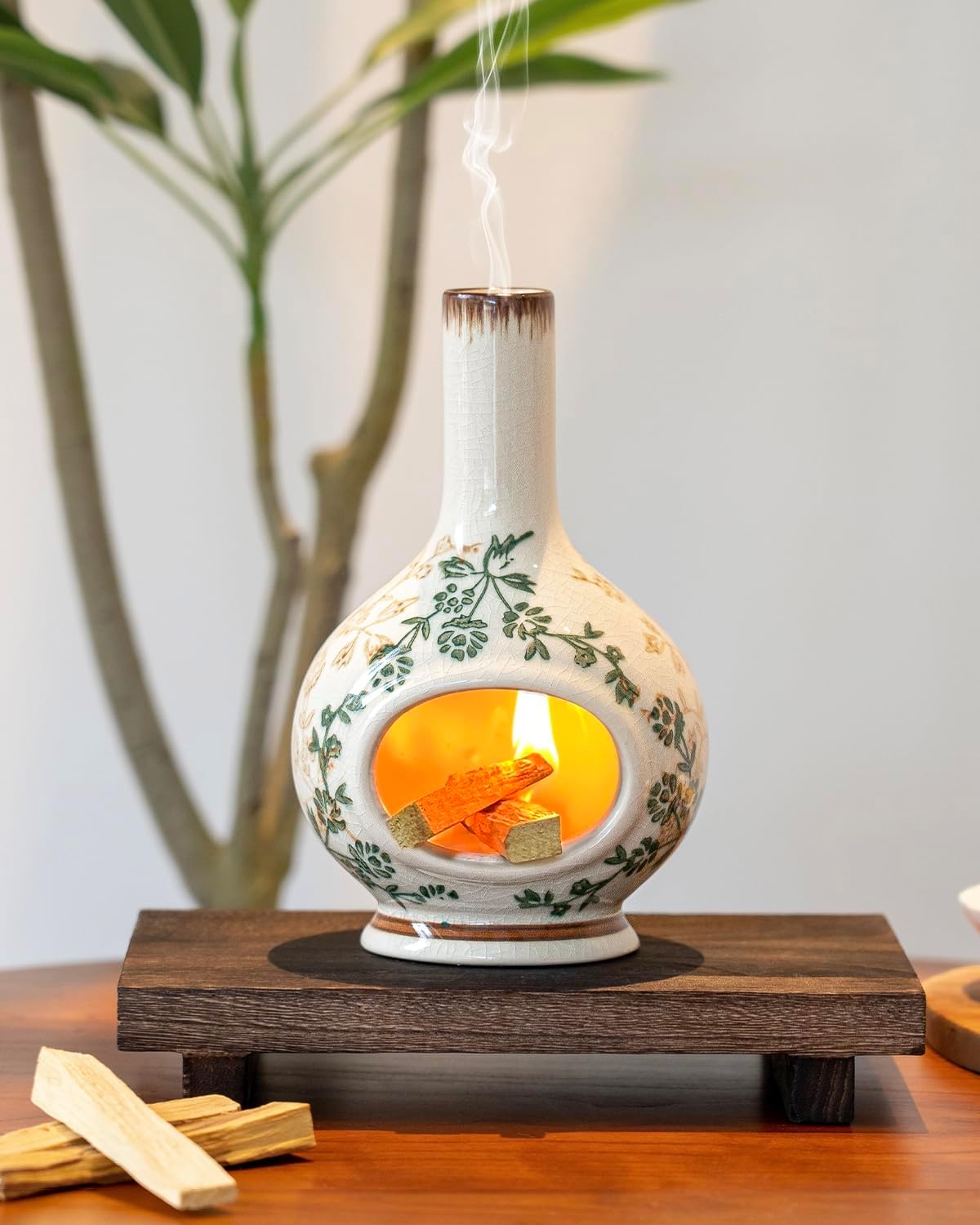 Handmade Ceramic Incense Holder，Stick & Backflow - Sage Holder for Burning ，Meditation Accessories，Easily Grab All Incense Ash (Green and Beige)