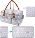 Moteph Diaper Caddy with Changing Mat, Large Baby Diaper Caddy Organizer with Lid, Portable Organizer Basket for Baby Essentials, Roll-Up Lid, Built-In Changing Mat Pocket