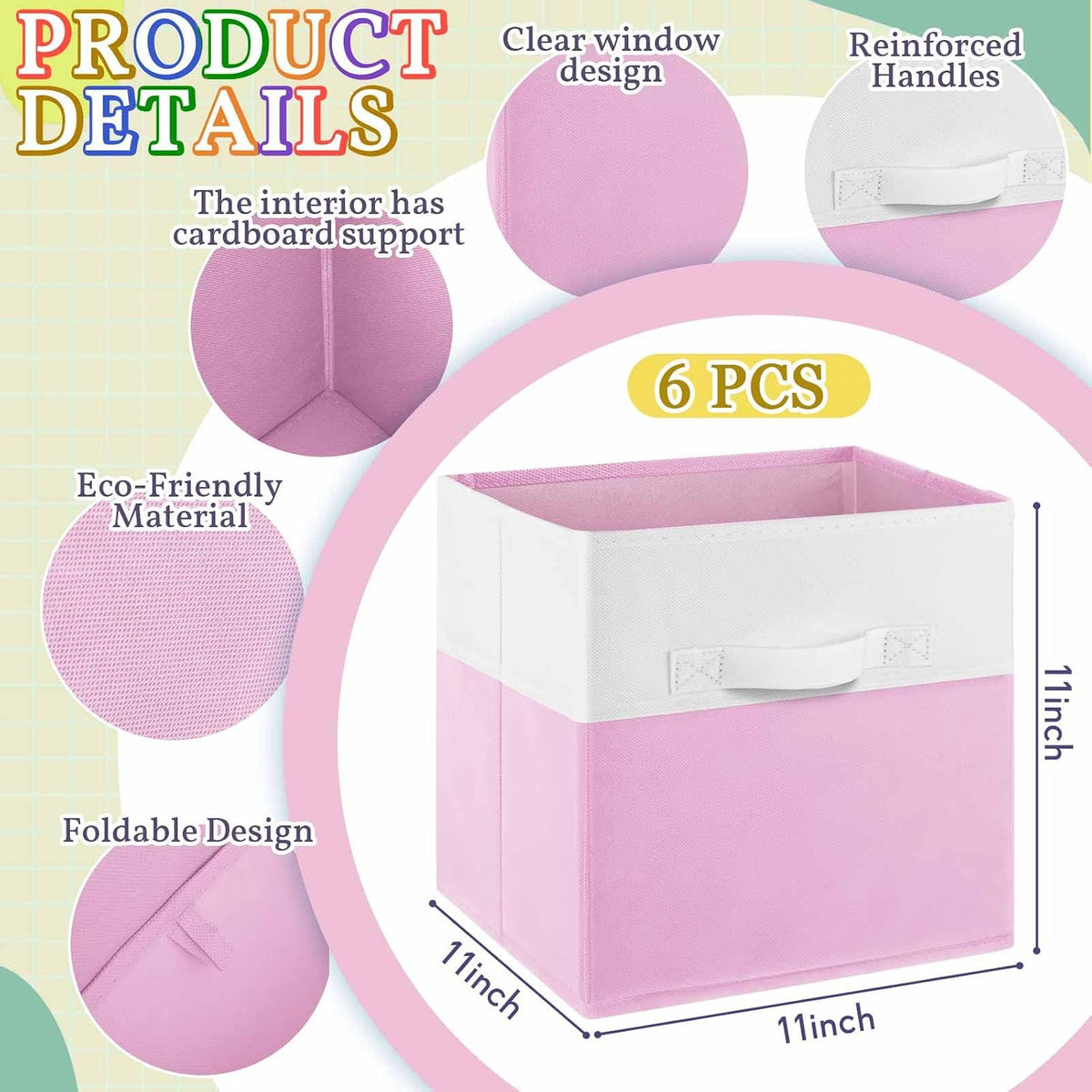 Yinder 6 Pcs Cube Storage Bin Macaron Color 10.5''x10.5''x11'' Storage Cube