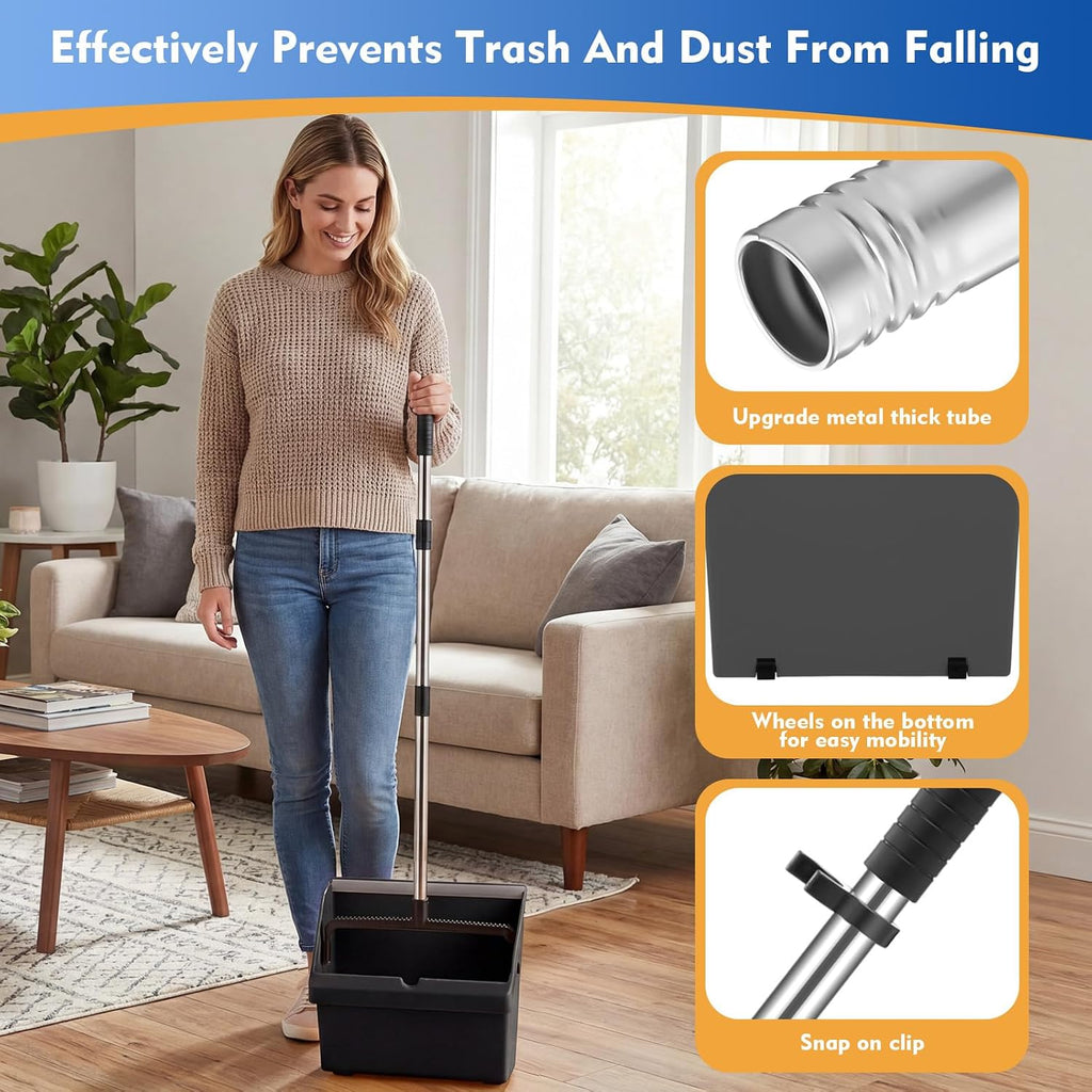 Didaey 1 Pcs Commercial Dustpan with Comb 38” Long Handle Upright Heavy Duty Dust Pan Outdoor Indoor for Courtyards Garages Lobby Mall Market Market Floors Office Pet Hair Rubbish Cleaning (Black)