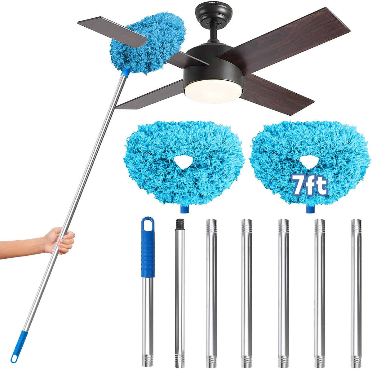 DRQ Ceiling Fan Cleaner Duster with 13-81 in Extension Pole, Blue, 2 Pack