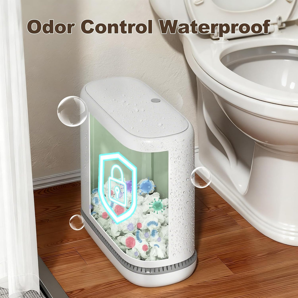 Spreezy Small Bathroom Trash Can with Lid, One-Touch Press, 2.3 Gallon