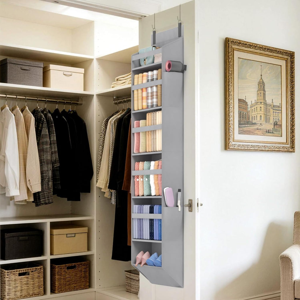 Lifewit 1 Pack Over the Door Organizer, 6 Section Hanging Storage, Gray