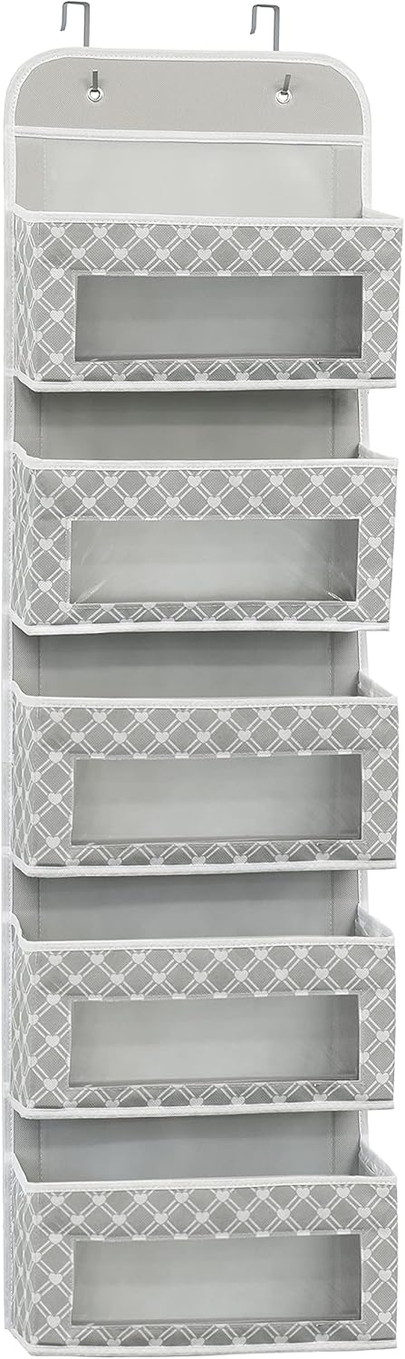 Simple Houseware 5 Clear Window Pocket Over Door Hanging Organizer, Gray