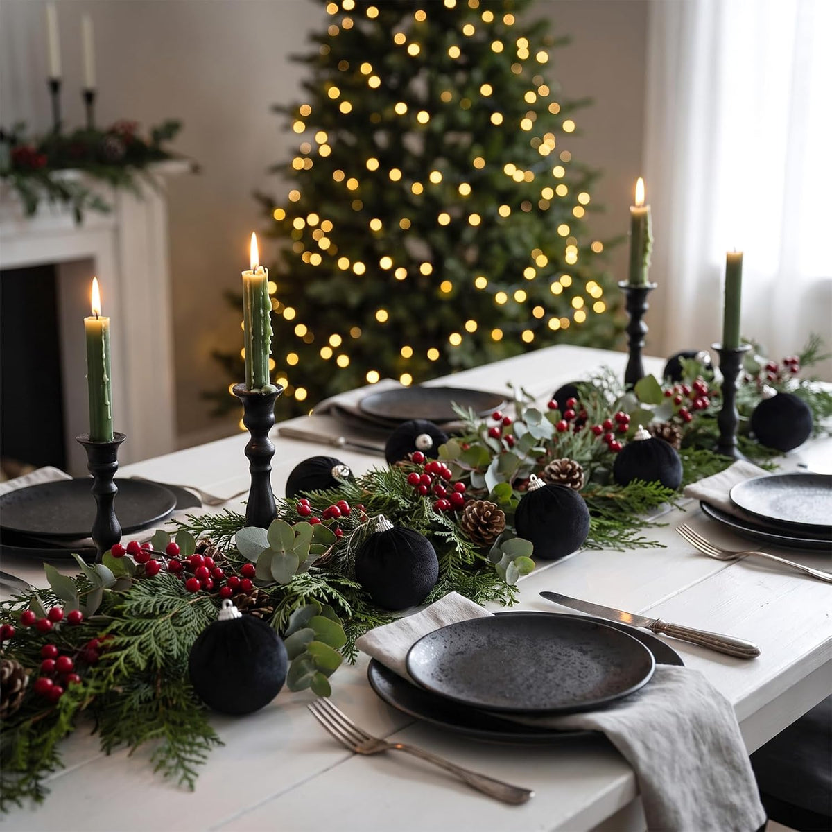 Woration 9 Pcs Black Velvet Christmas Balls 2.36" Xmas Tree Hanging Ball