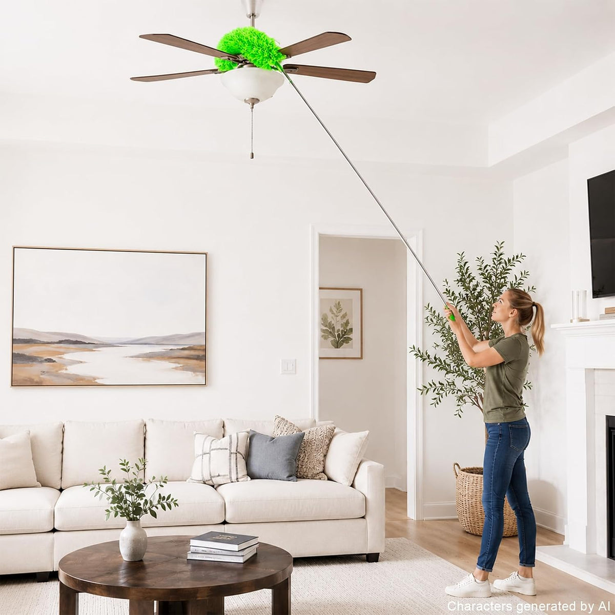 AZUN Microfiber Duster for Ceiling Fans, 30-100 in Telescoping Pole, Green