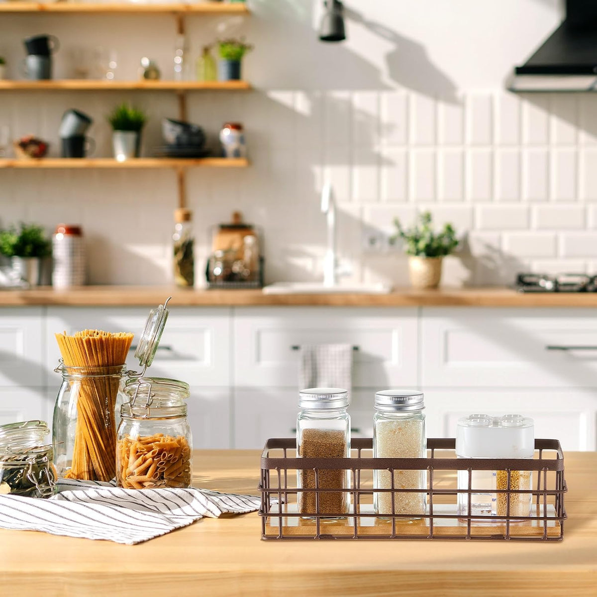 Funrous 2 Pcs Metal Small Wire Basket Wall Hanging Wire Basket Hang Small Bathroom Kitchen Storage Organizer Toilet Paper Mesh Storage Bin Shelf Rack with Base(Brown,9.84 x 3.94 x 2.76 Inches)