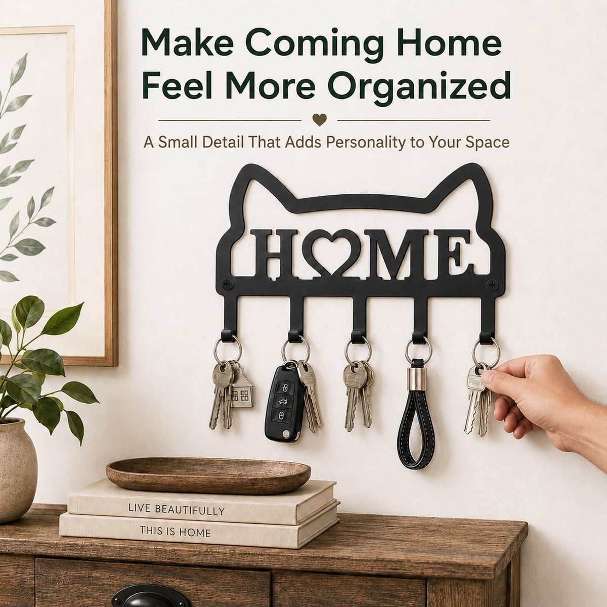 Cat Key Holder for Wall, Metal Key Rack with 5 Hooks, Cute Cat-Shaped Wall Mounted Key Organizer, Decorative Key Hanger for Entryway, Hallway, Kitchen, Home Decor, Gift for Cat Lovers