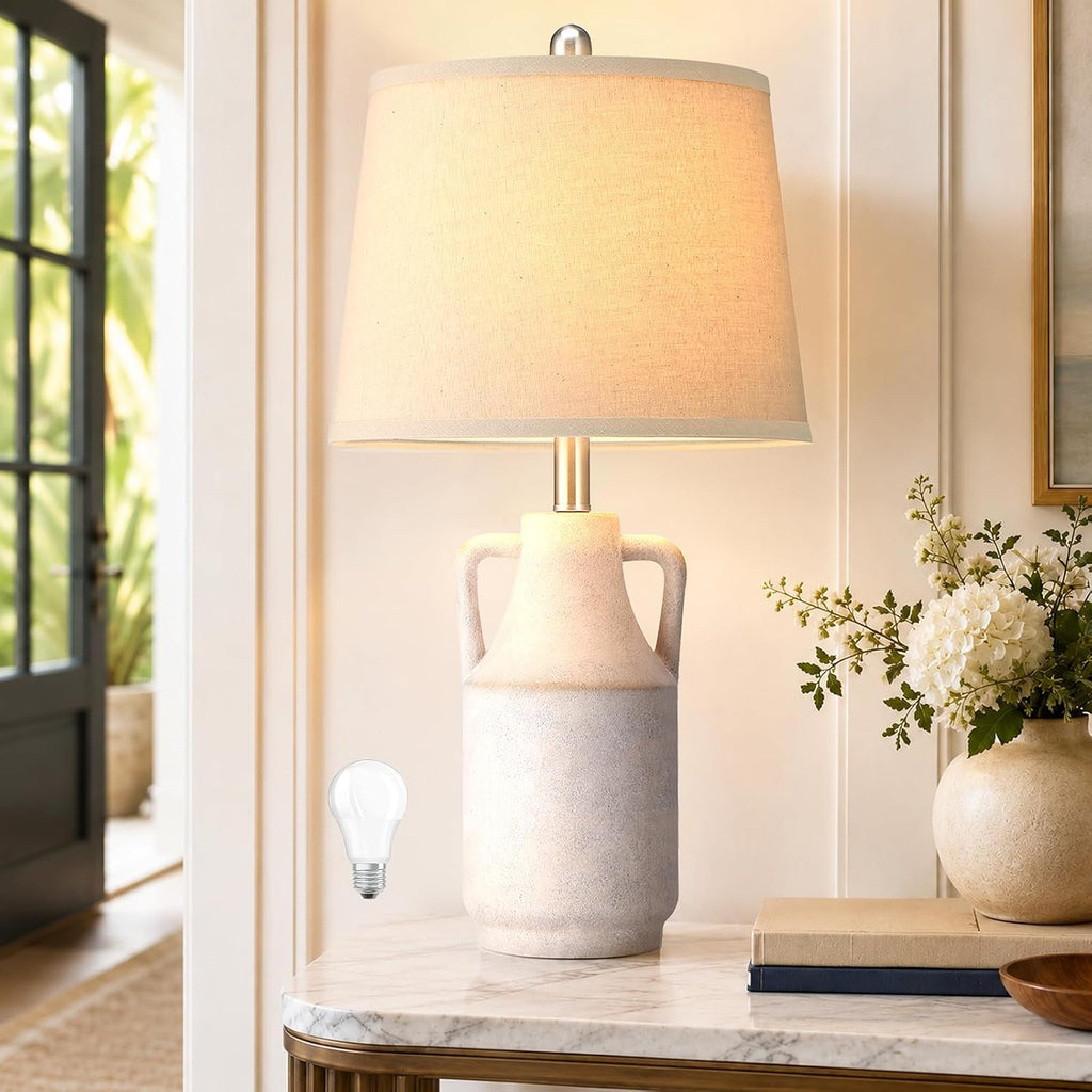 Lovlast 26" Modern Farmhouse White Table Lamp for Bedroom Living Room