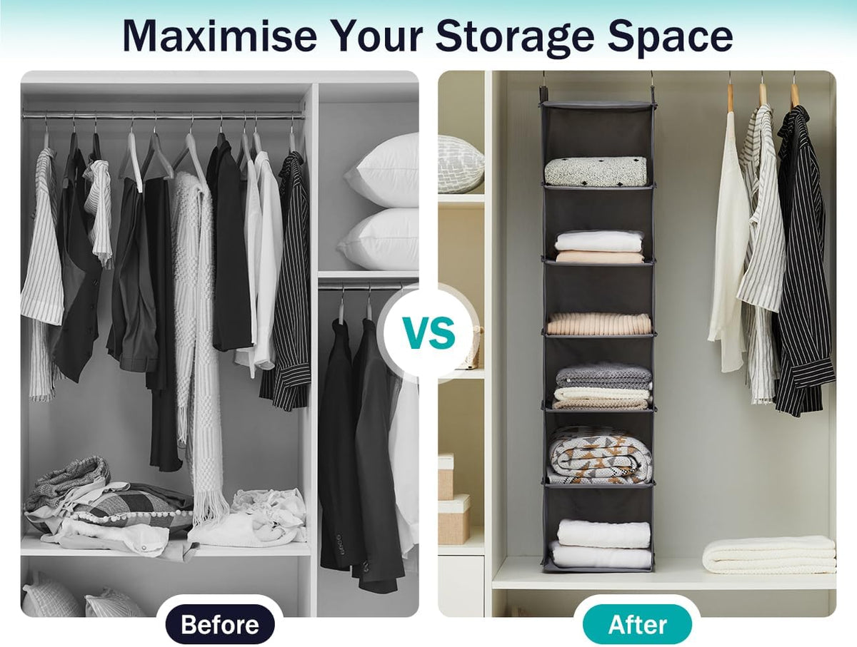 YOUDENOVA Hanging Closet Organizer, Closet Organizers and Storage, Grey