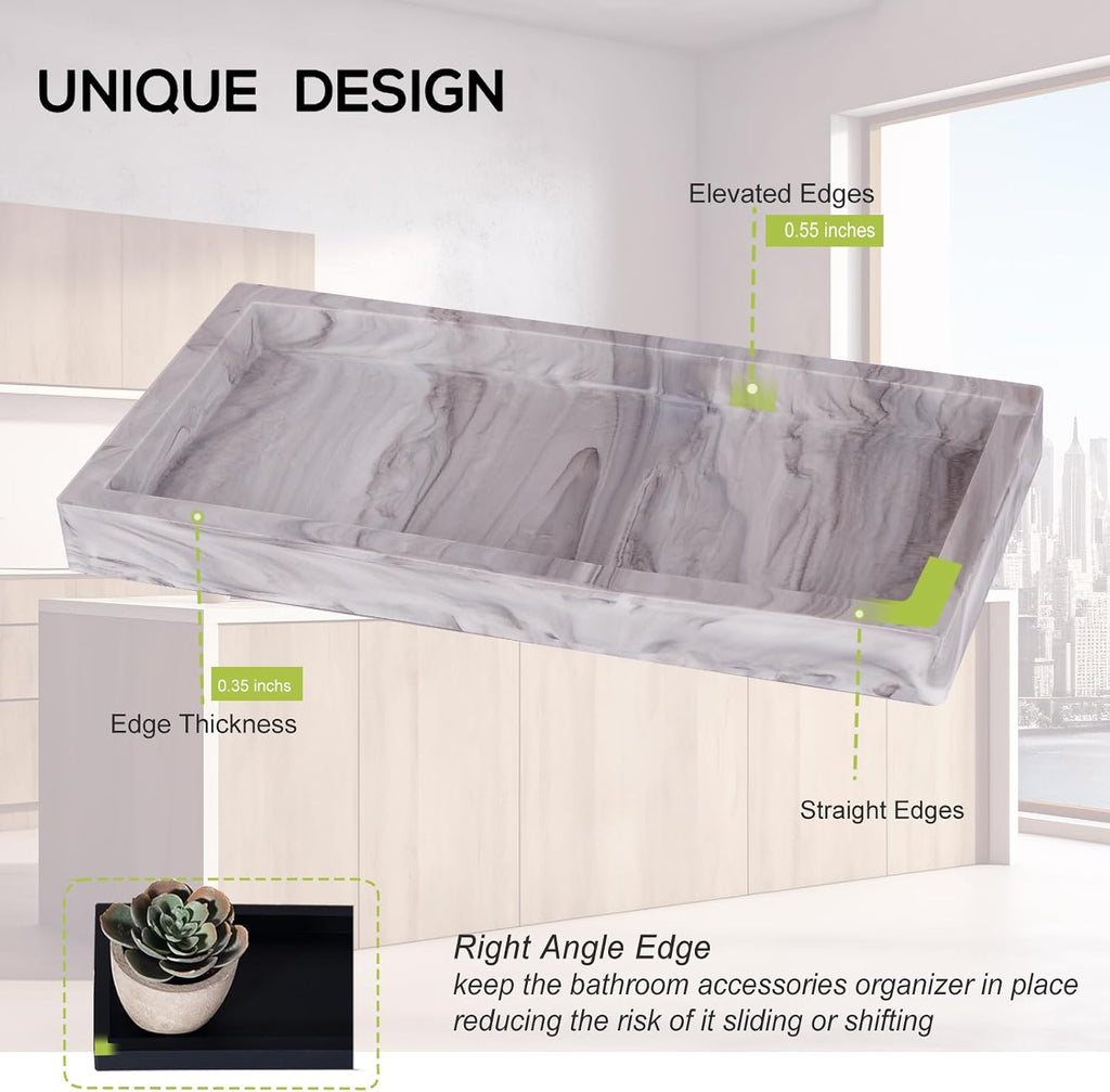 Silicone Bathroom Vanity Tray Dish Soap Holder Sink Organizer, Marble Grey