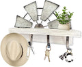 Windmill Key Holder Wall Mount, Decorative Wall Mounted Key and Mail Rack with Shelf, Farmhouse Wall Decor, 4 Rustic Hooks for Coats & Keys, White Western Key Holder.