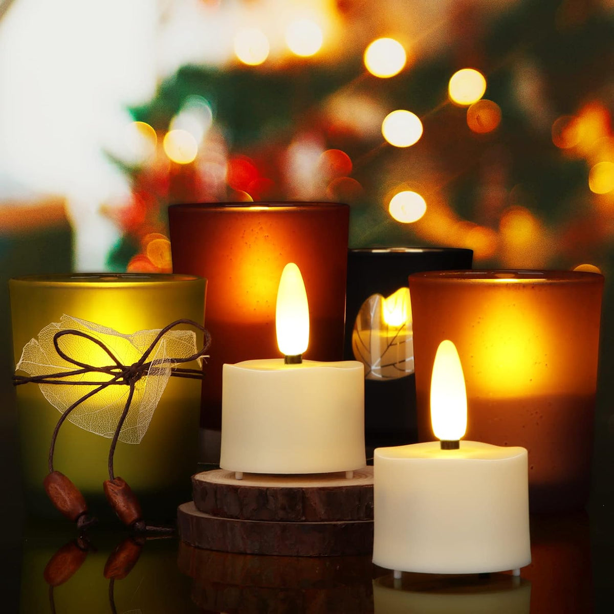 Rechargeable Flameless Tea Lights Candles, Flickering, Remote Timer 12-Pack