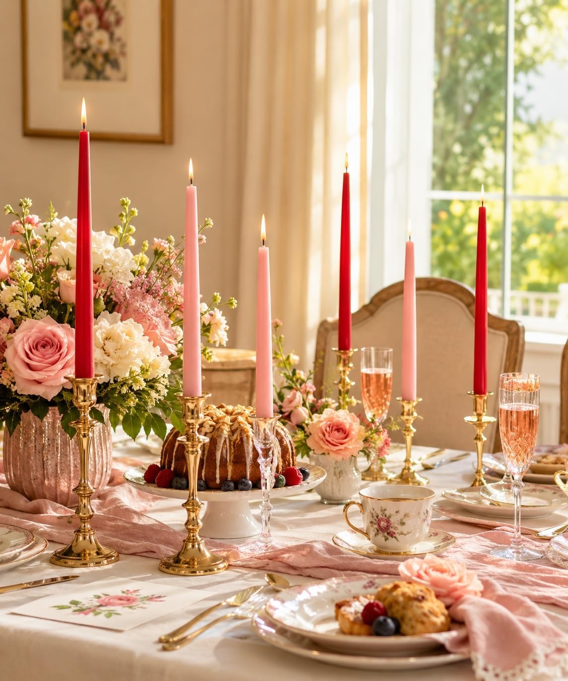 6 Pack Red 6 Pack Pink Taper Candle for Romantic Wedding Home Decor