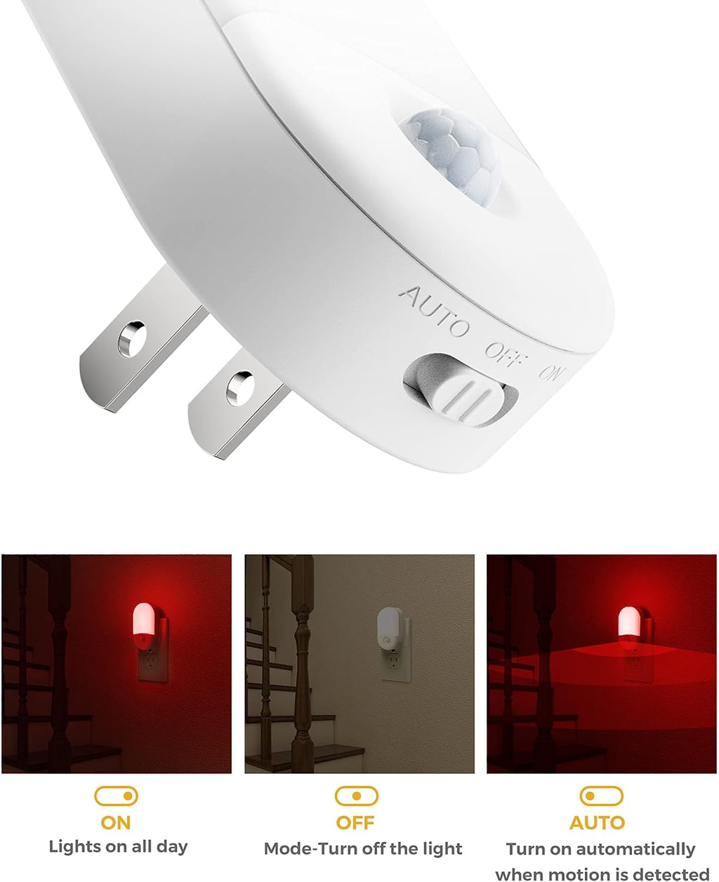 L LOHAS LED Motion Sensor Night Light, Sleep Aid Red, 30/60LM, 4 Pack