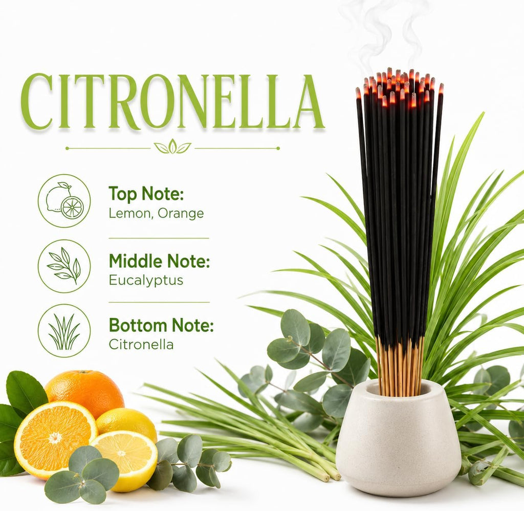 Citronella Exotic Incense Sticks 11 Inch - Bulk 1 Bundle 85 to 100 Sticks - Natural 11" Long Lasting Aroma that Burns for 45 to 60 Minutes.