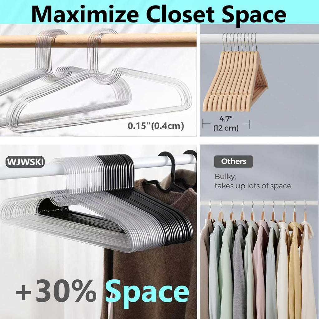 Clothes Hangers 30 Pack, 16" Heavy Duty Coat Hanger, Clear Acrylic Hangar, Non-slip Short Neck Hanger for Closet, Space Saving Slim Thin Perchas for Adult Suit, T-shirt, Jacket, Dress, Blouse Clothing