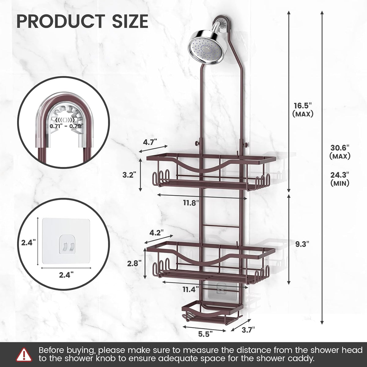 REINHARDT Adjustable Shower Caddy Hanging Over Shower Head, Bronze