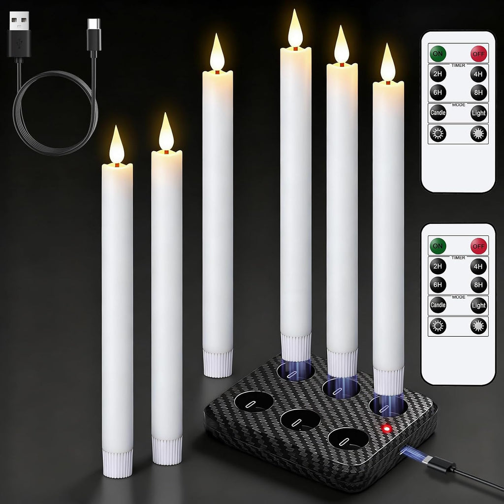 GenSwin Rechargeable Flameless Taper Candles Charging Base & 2 Remote White