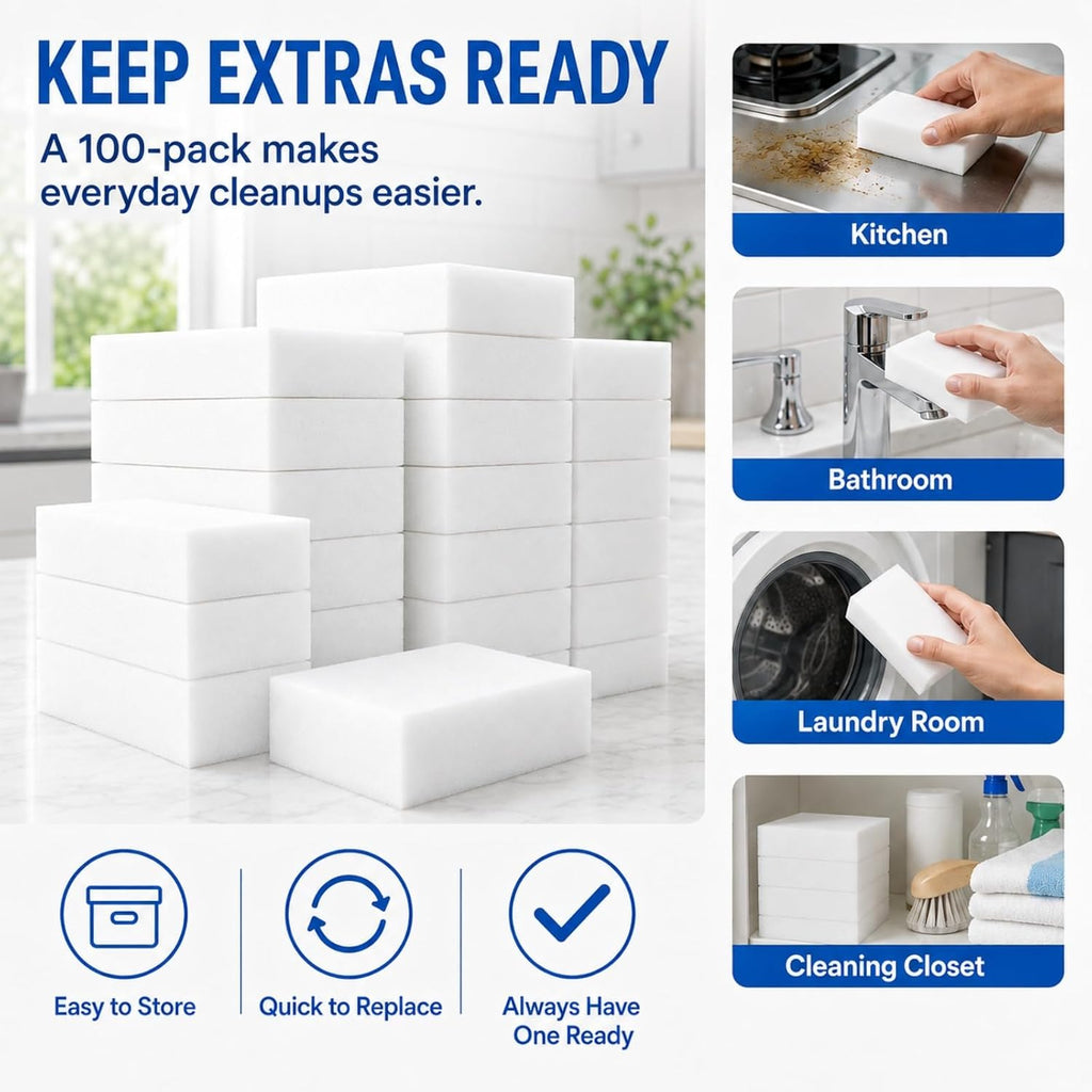 100 Pack Melamine Foam Magic Eraser Sponges for Multi - Surface Use