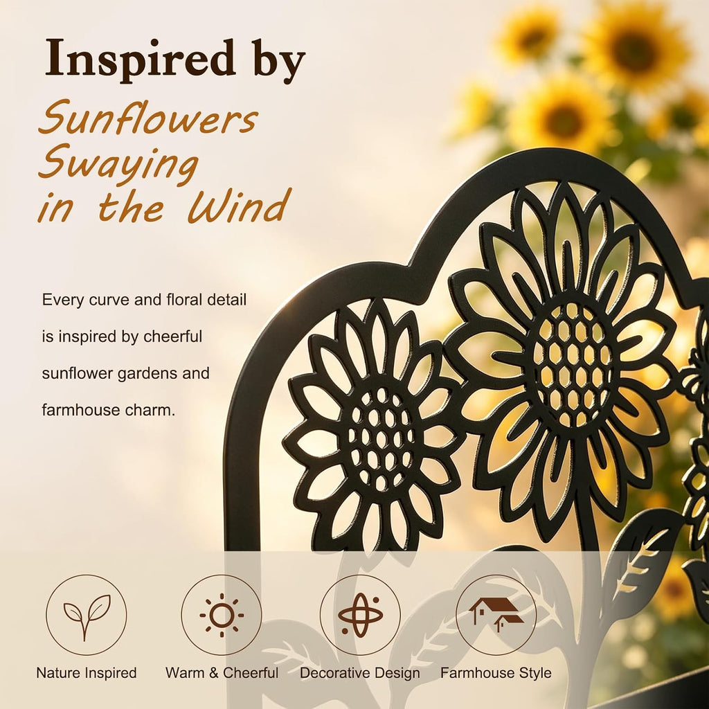 Sunflower Vanity Tray for Bathroom Countertop, Metal, 9" x 3.1", Black