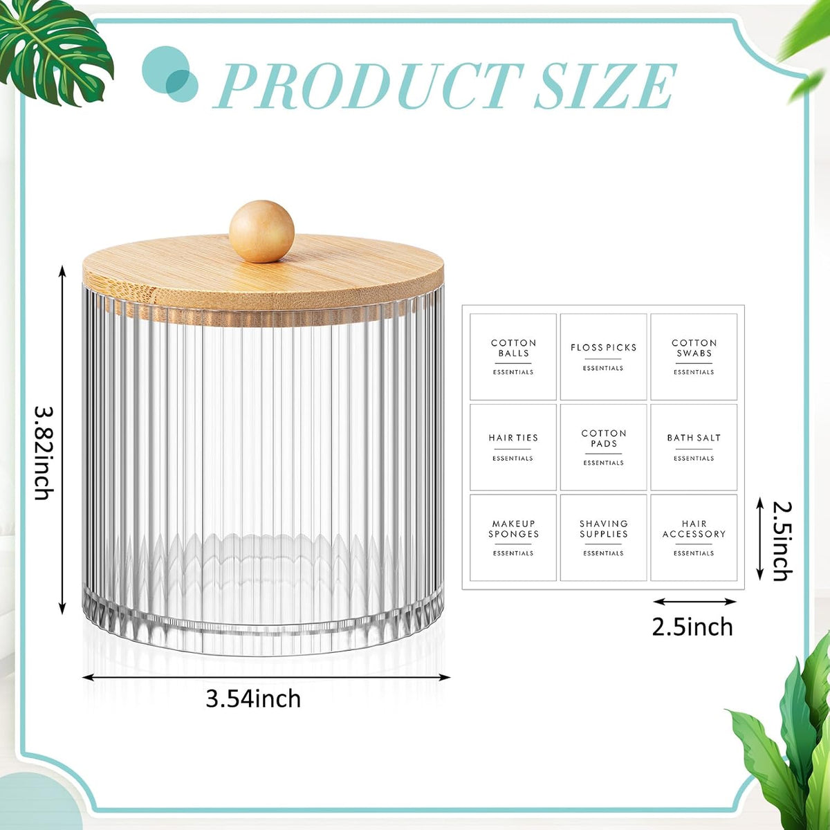 6 Pcs Plastic Holder Dispenser Bathroom Jars Bamboo Lids 18 oz, Wood Color