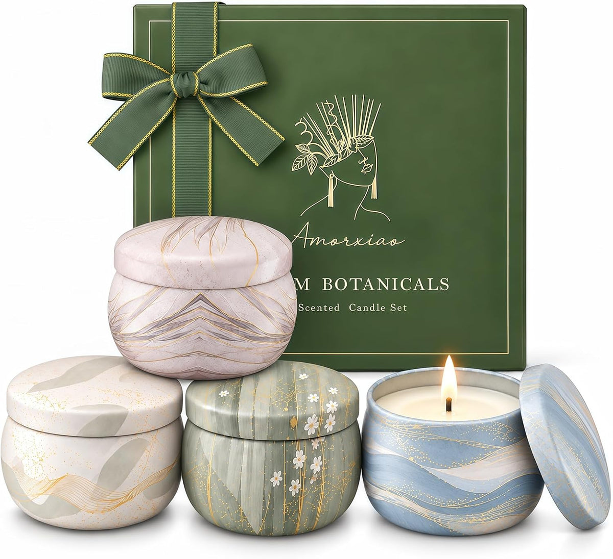4 Pack Scented Candles Gift Set, Botanical Candle Set with Soy-Coconut Wax
