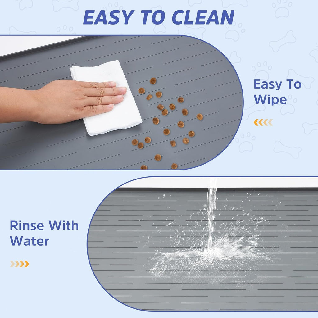 Large Dog Mats for Food and Water, 40"x30" Waterproof Pet Food Mats for Floor Nonslip Silicone Bowl Mats with Raised Edges