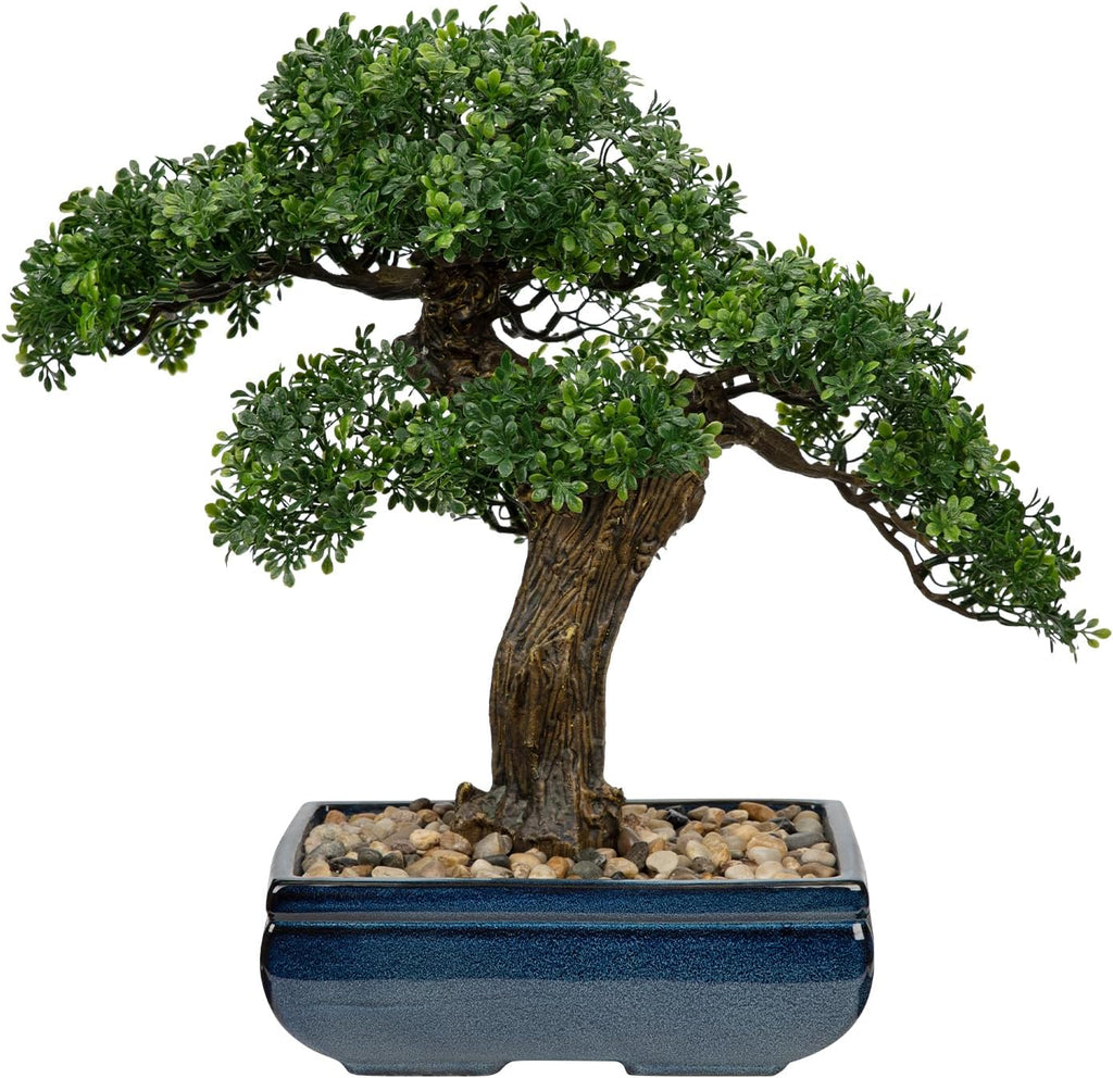 Artificial Bonsai Tree Juniper Faux Plants Indoor Fake Plants Decor with Blue Square Ceramic Pots for Home Table Office Desk Bathroom Shelf Bedroom Living Room Farmhouse Decorations