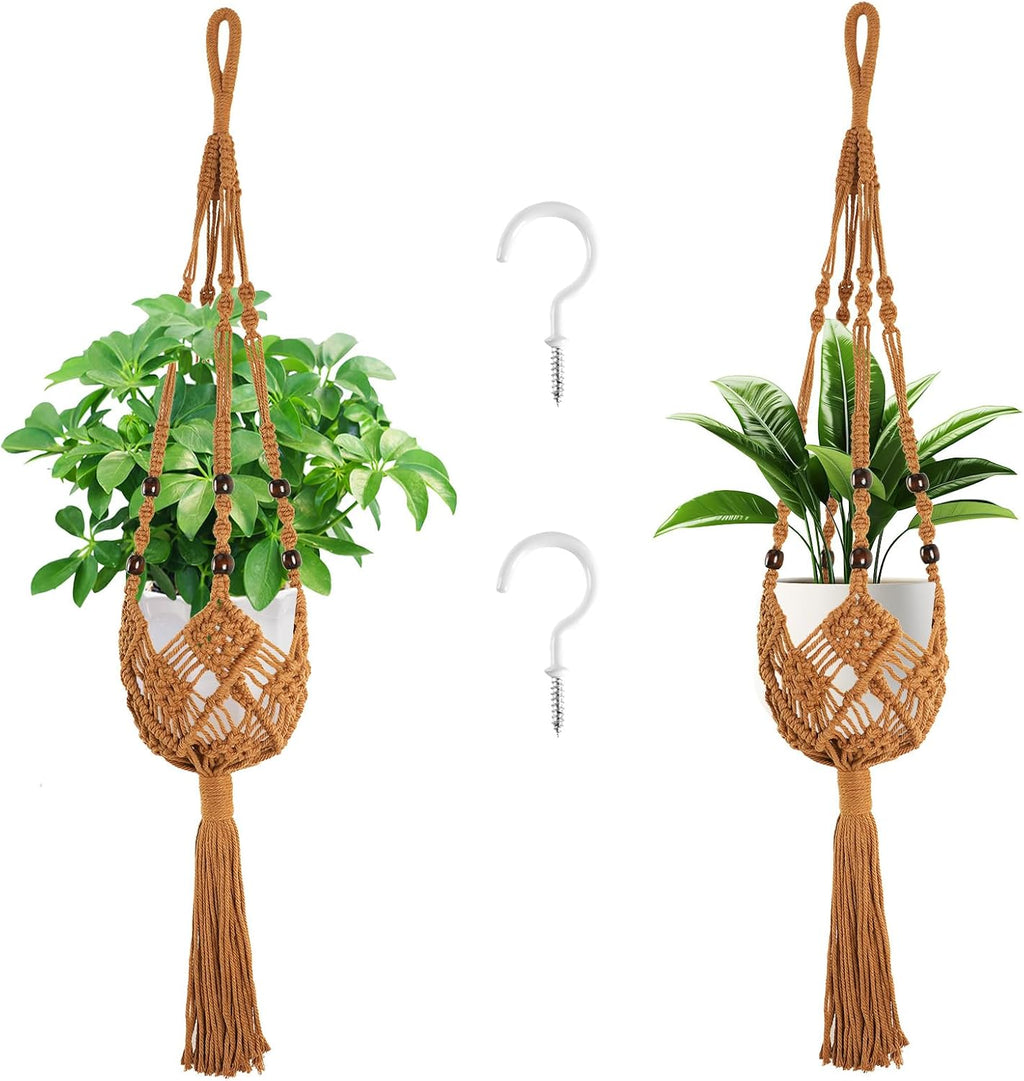 Augshy Jute Crochet Macrame Plant Hangers with Hooks, 2 Pack Hanging Holder