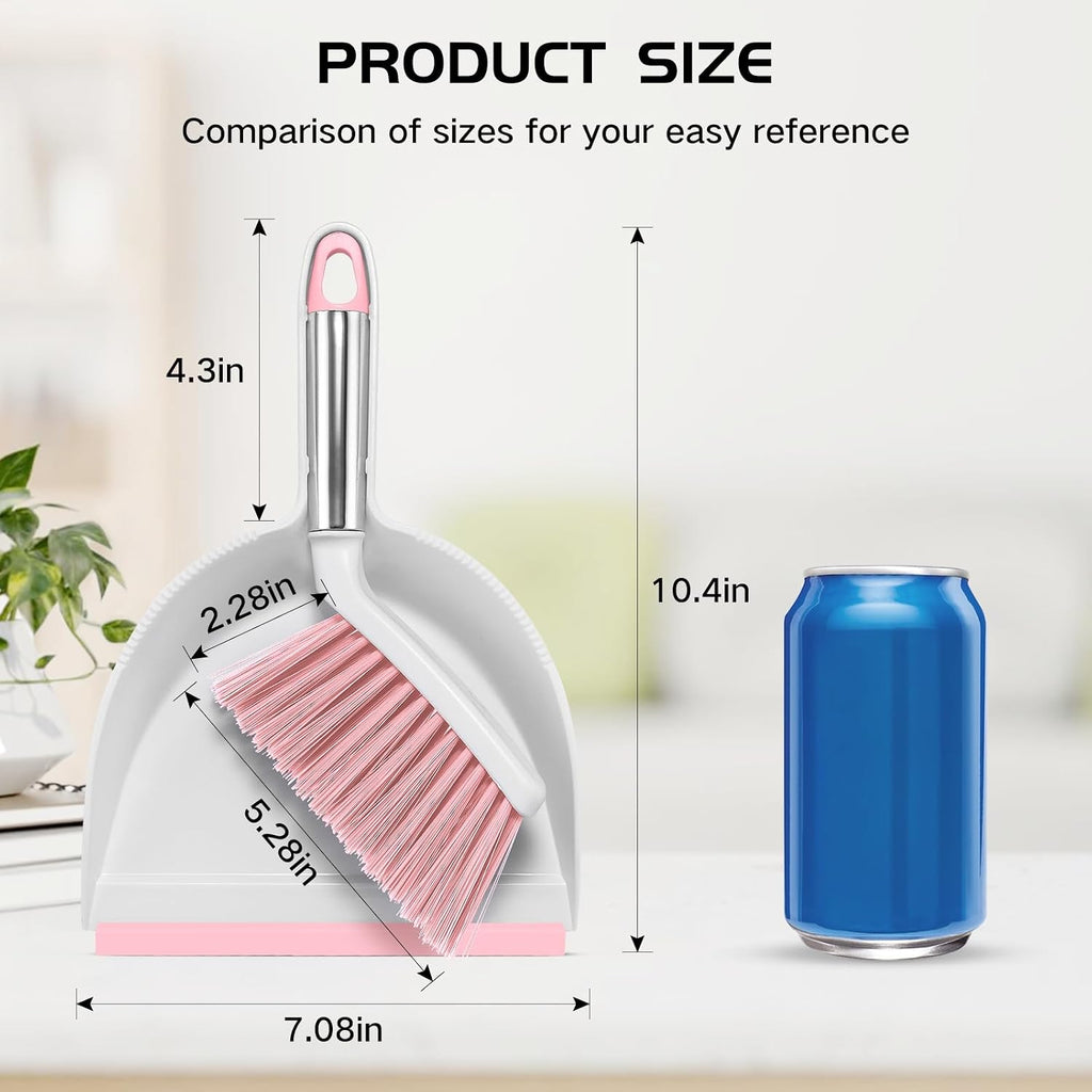 NACENA Mini Broom and Dustpan Set, Small Dust Pan and Brush Set,Pink