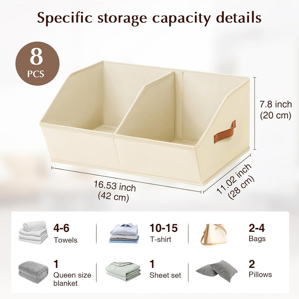 Homsorout Closet Organizers and Storage Bins - 8 Pack Collapsible Divided Trapezoidal Cube Storage Bins Baskets with Orange Handle for Organizing Clothes Blankets, Toys, Books, Towels(Beige)