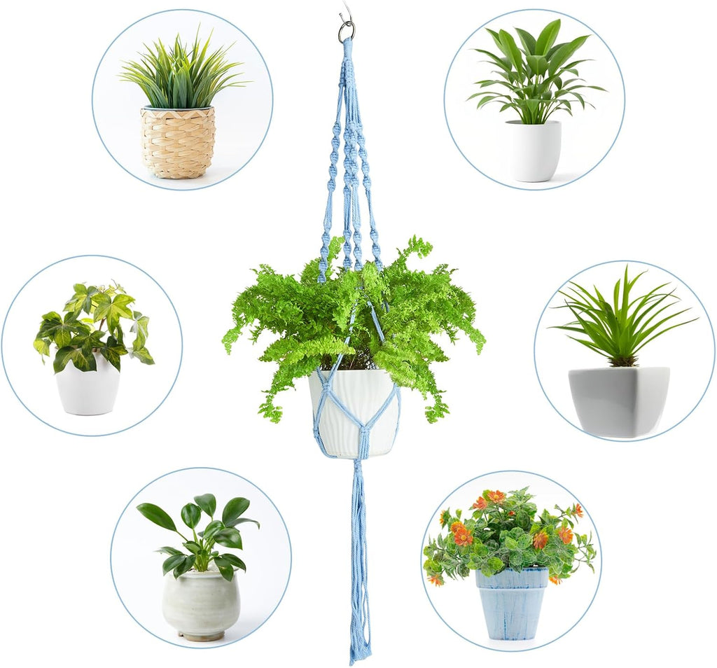 XXXFLOWER 3 Packs Blue Macrame Plant Hanger Bathroom Wall Decor Indoor Set