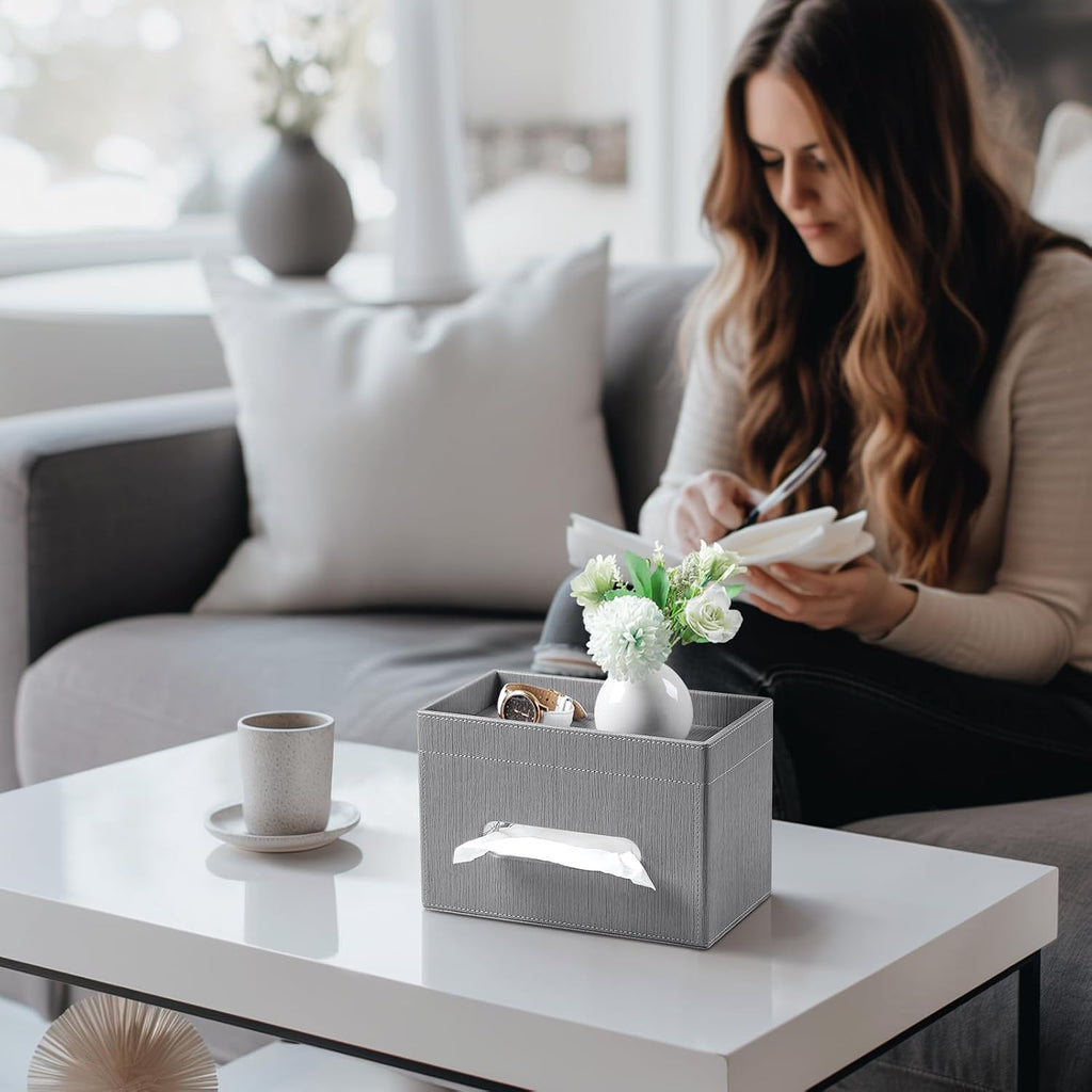 Plus Size Tissue Box Cover, Rectangle Tissue Box Organizer, Grey