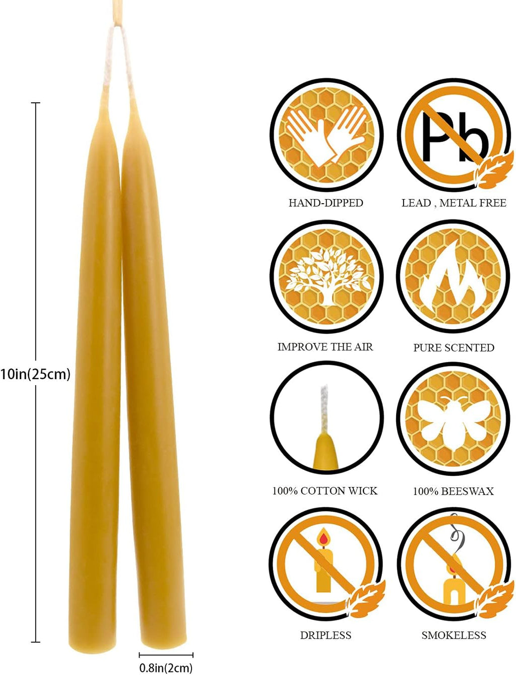 DEYBBY Beeswax Taper Candles, 10 Inch, Unscented, Natural, 12 Pack