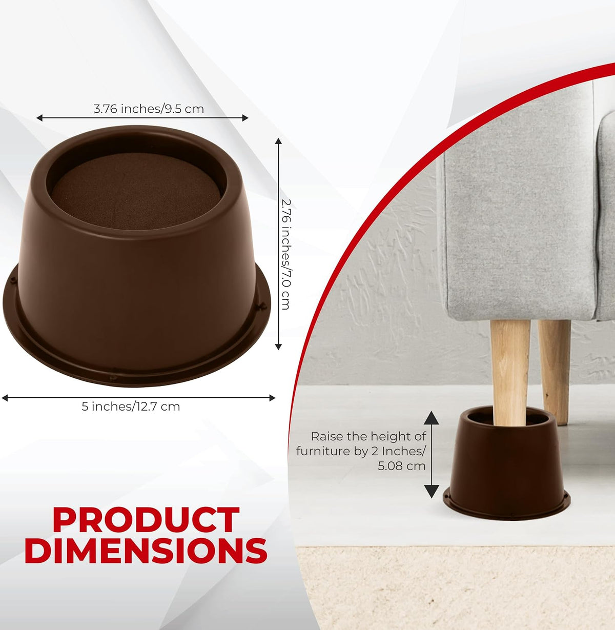 Utopia Bedding 2 Inch Bed Risers 8 Pack, Round Heavy Duty, Brown