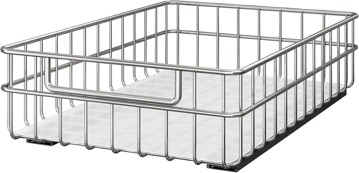 Stainless Steel Pull Out Cabinet Organizer(11.8"W x 16.5"D x 4.7"H)-1 Pack, Minimalist Design Frame, Full-Extension Slide Rails, Easy Installation for Pantry Organizers or Kitchen Cabinet Organizer