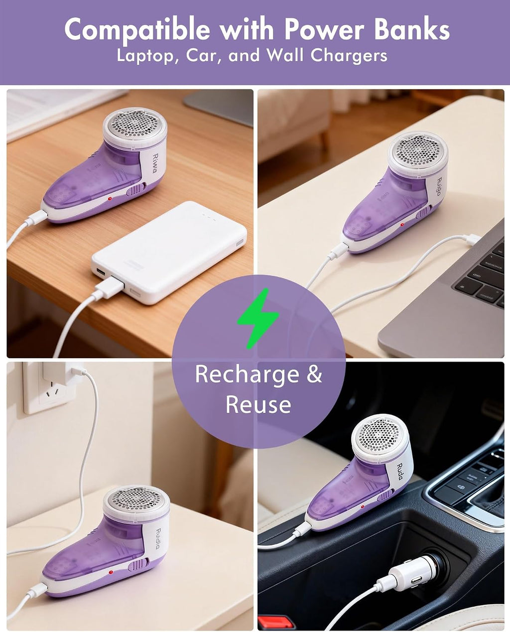 Ruidla Fabric Shaver Lint Shaver Defuzzer, Rechargeable Lint Remover